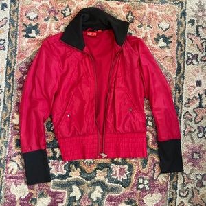 Puma bomber windbreaker jacket with zipper cinched waist pockets dark pink retro